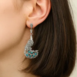 92.5 Antique Sterling Silver Peacock Earrings