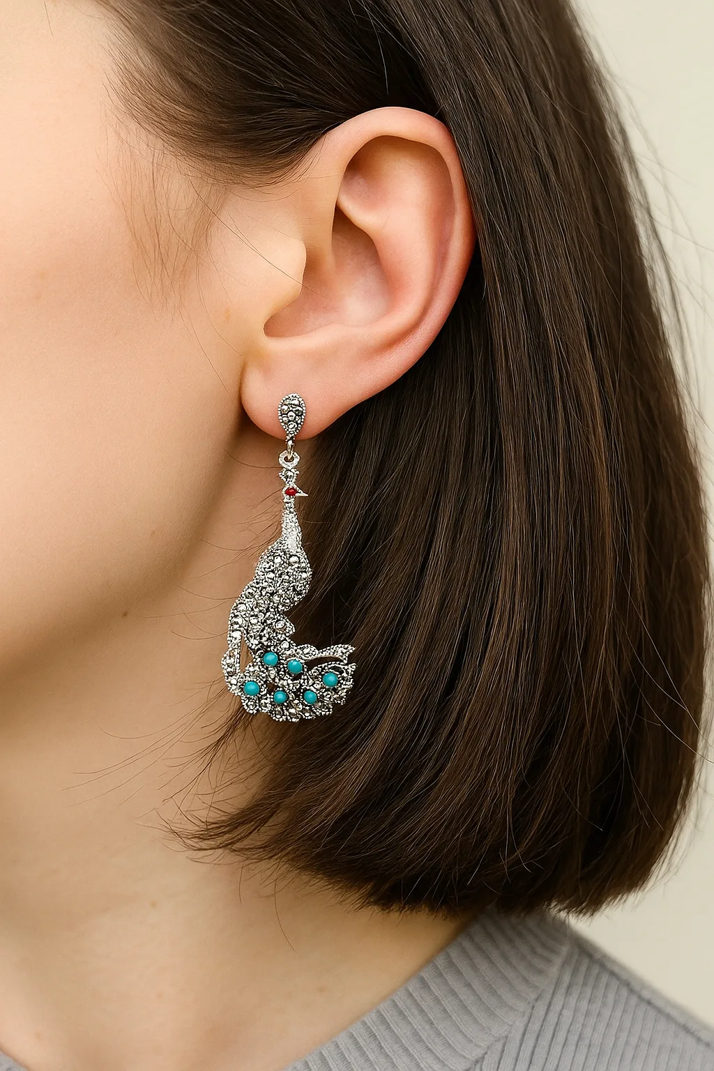 ChatGPT Image Sep 10, 2025, 12_36_11 AM 92.5 Antique Sterling Silver Peacock Earrings - Image 1