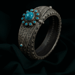 Celestial Turquoise Bloom – 92.5 Hallmarked Antique Silver Kada