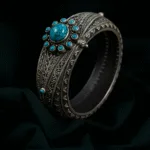 Celestial Turquoise Bloom – 92.5 Hallmarked Antique Silver Kada