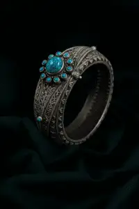 Celestial Turquoise Bloom – 92.5 Hallmarked Antique Silver Kada